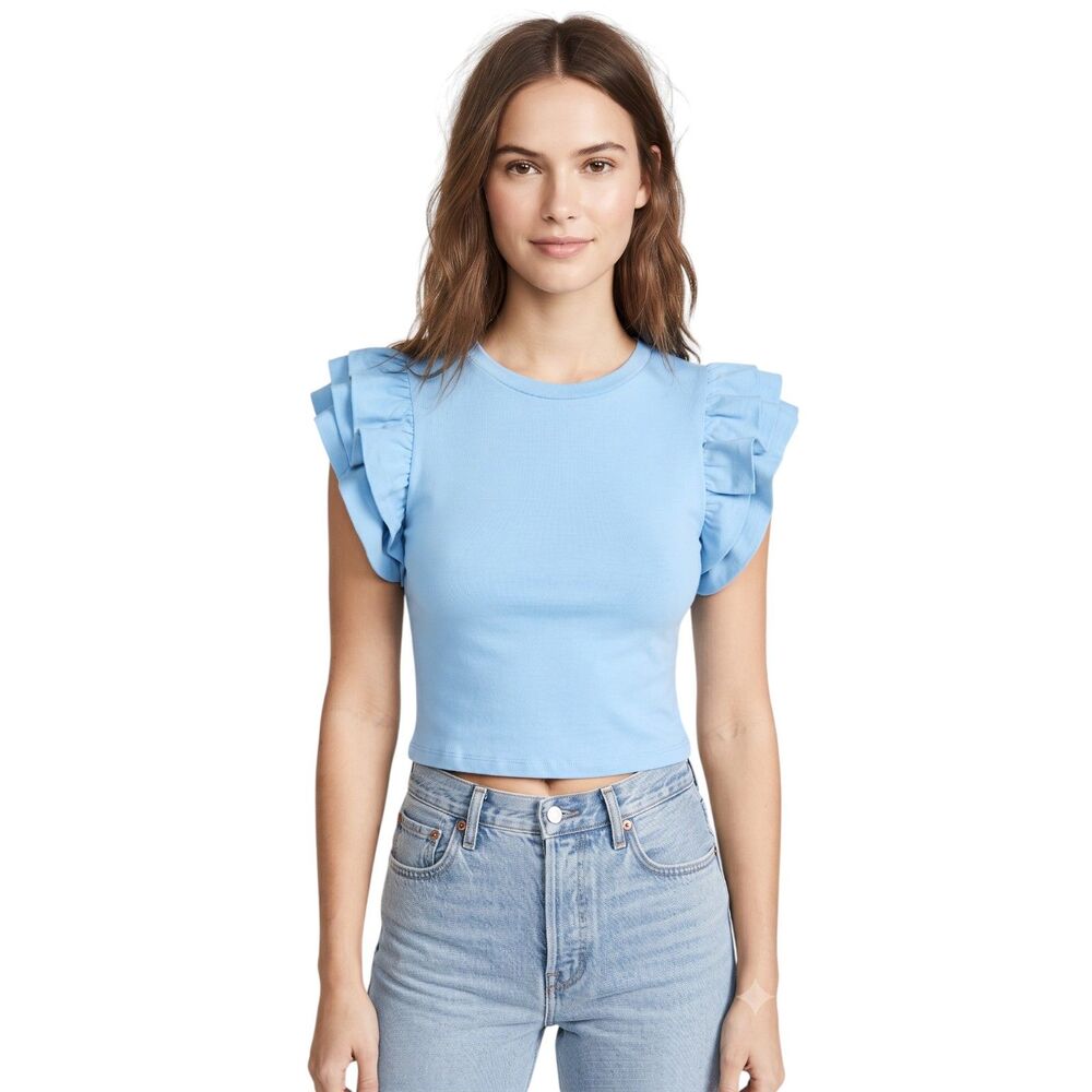 Zara Blue Ruffled Tank Top Medium